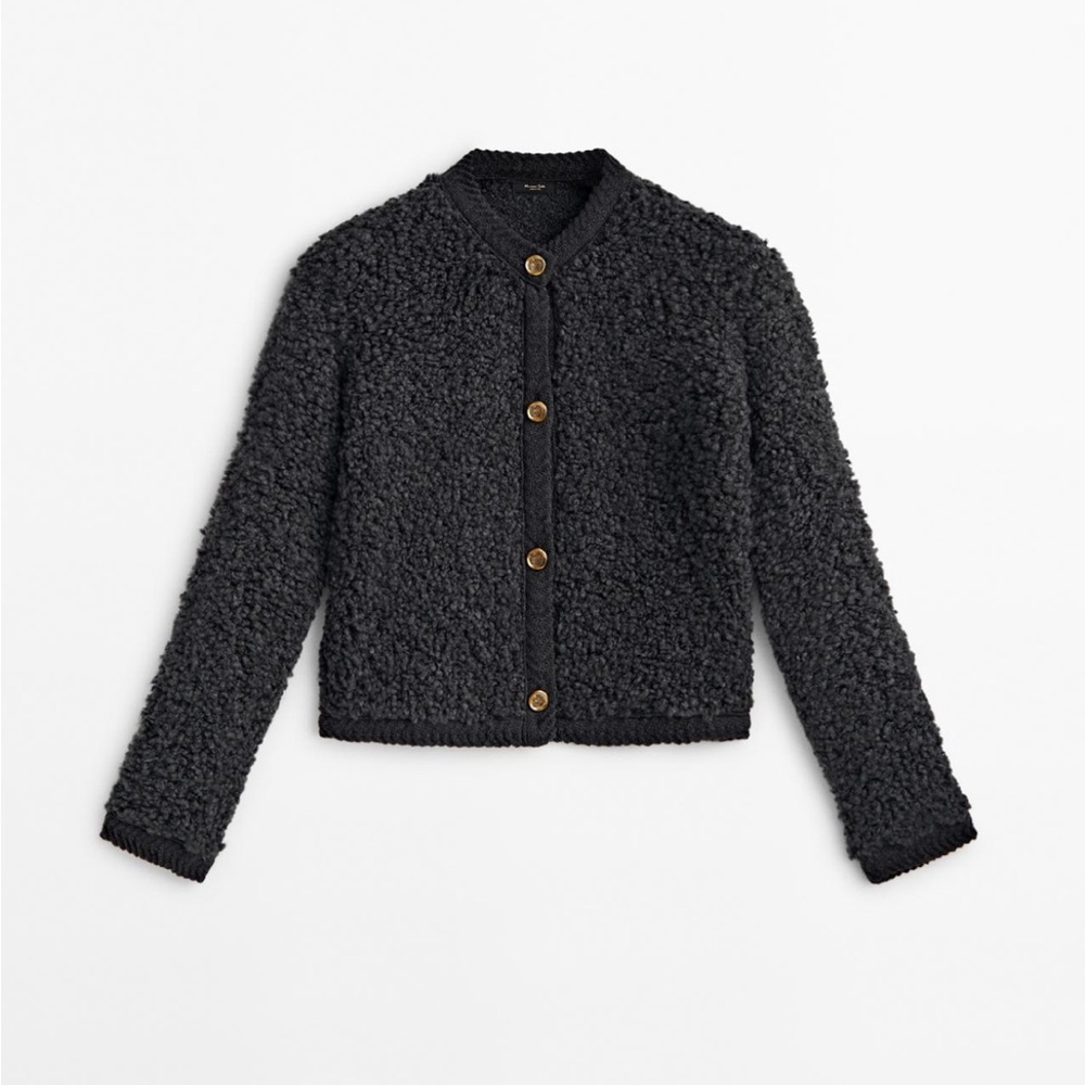 Massimo Dutti Black Textured Cardigan